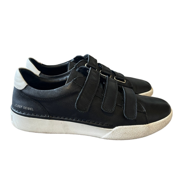 Josef Seibel Womans 8.5 Claire Leather Sneakers Hook & Loop COMFORT Shoes Black - Picture 5 of 10